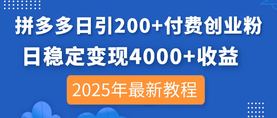(14217期)拼多多日引200+付费创业粉,日稳定变现4000+收益,2025年最新教程-14号网创