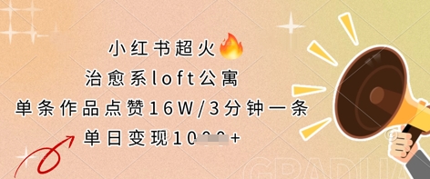 小红书超火的治愈系loft公寓,单条作品点赞16W,3分钟一条,单日变现数张-14号网创